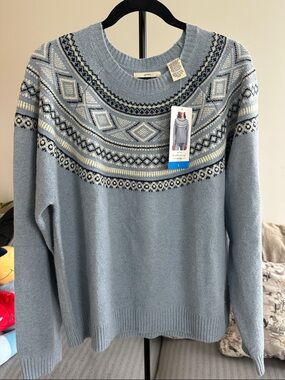 NWT Original Weatherproof Vintage Women’s Fair Isle Sweater Blue Size Large